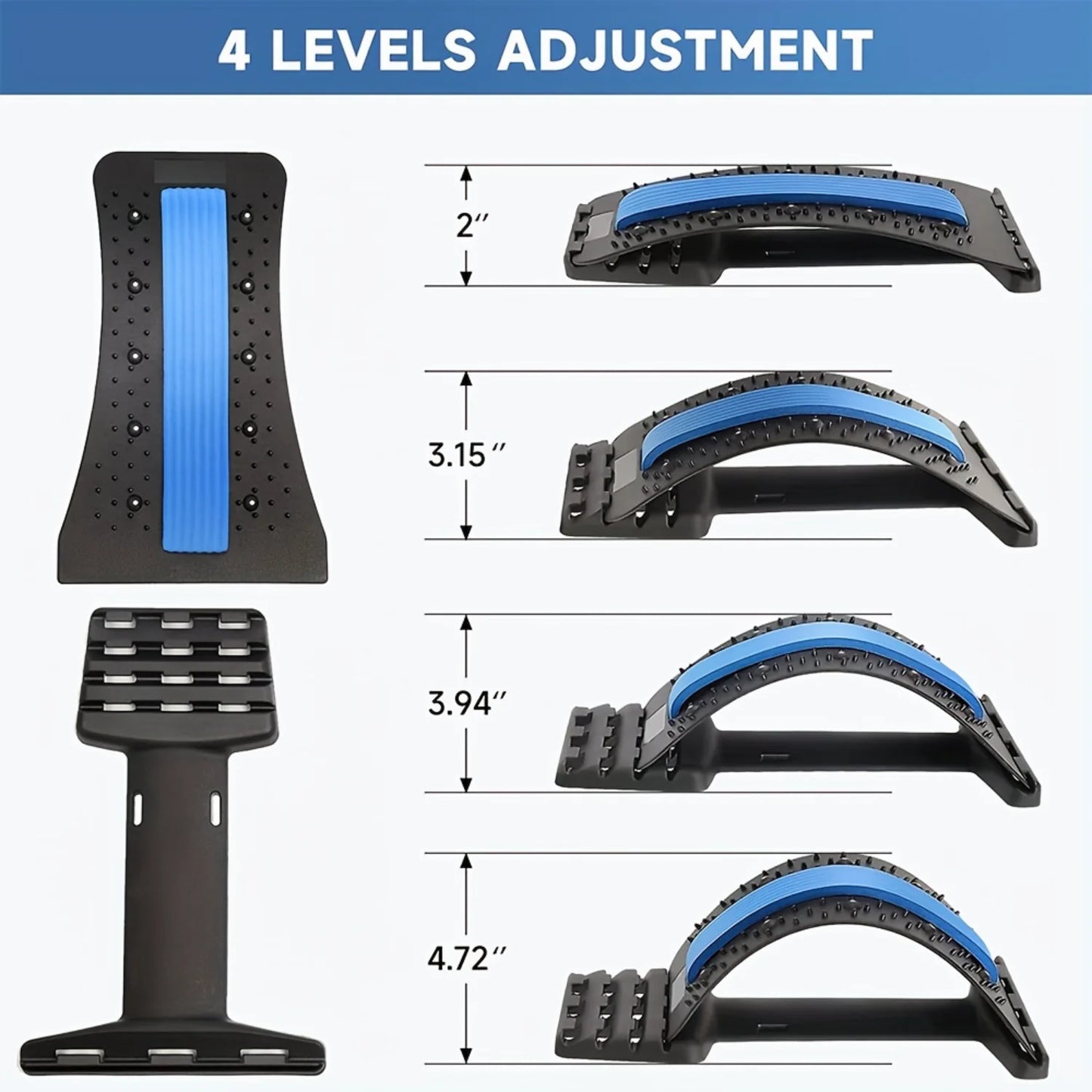 Back Stretcher Pain Relief, Multi-Level Back Cracker Lumbar Support Spine Board With 3 Adjustable Settings & Massager