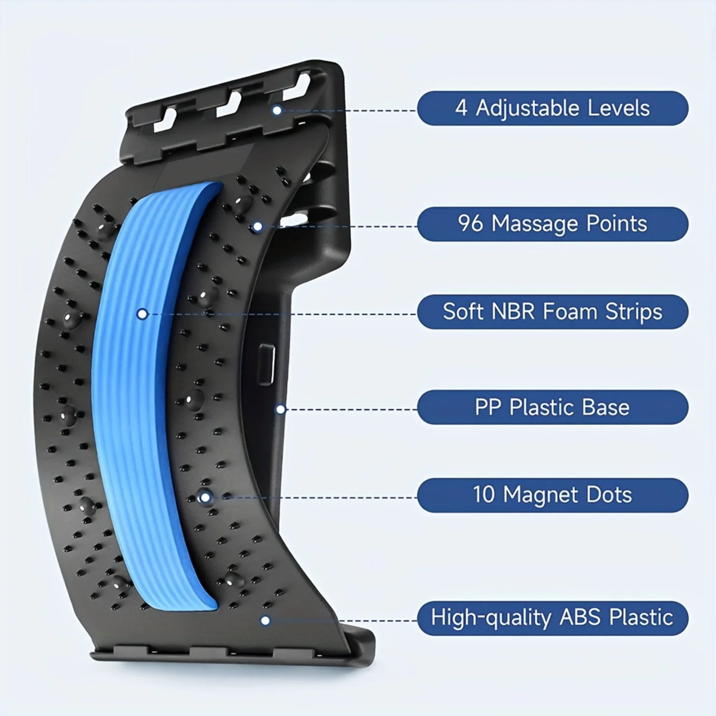 Back Stretcher Pain Relief, Multi-Level Back Cracker Lumbar Support Spine Board With 3 Adjustable Settings & Massager