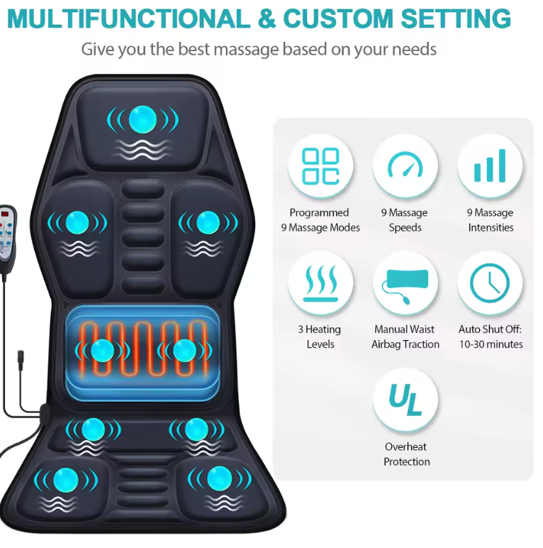 Electric Back Massager with Heat β Deep Tissue Kneading for Neck, Shoulders & Lumbar Pain Relief