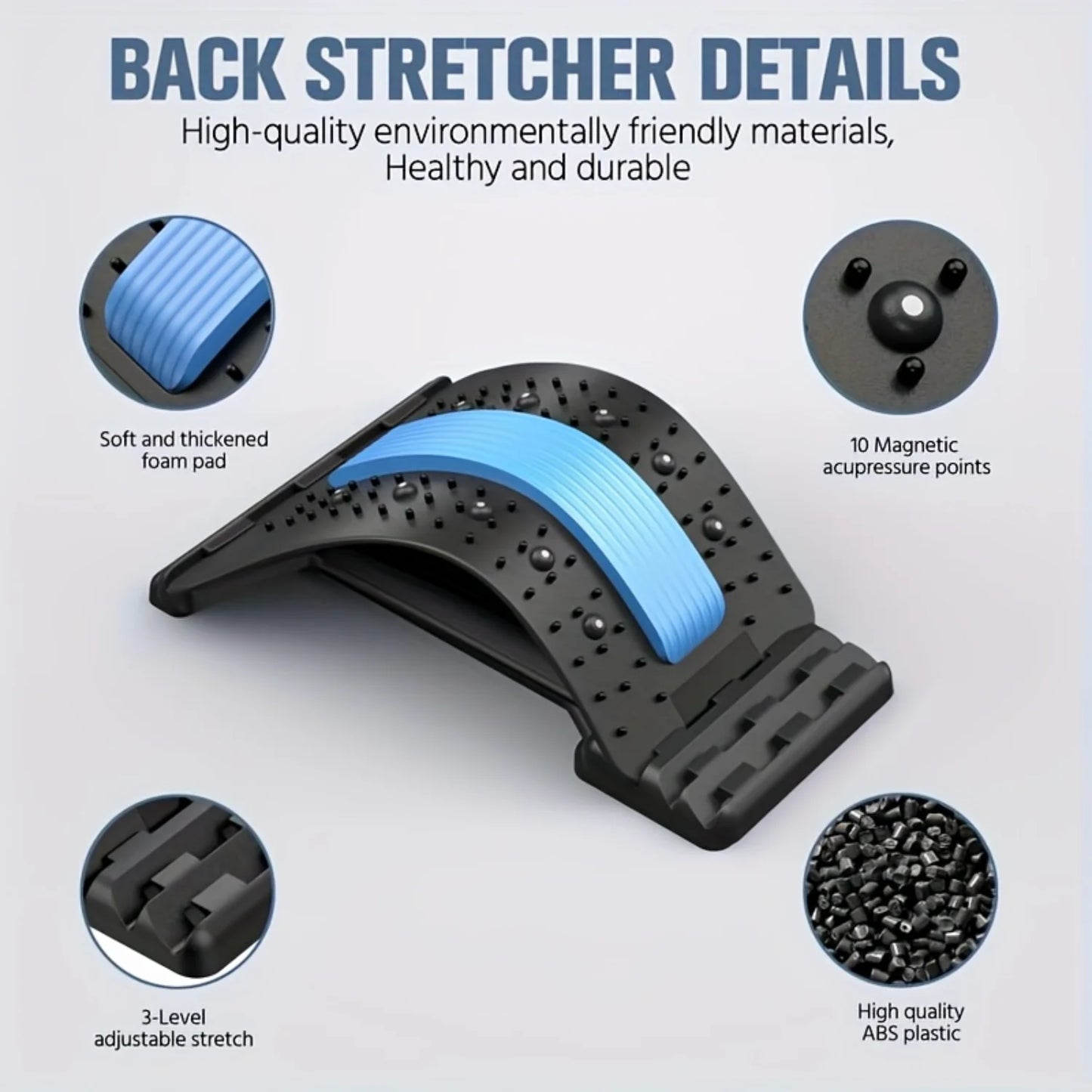 Back Stretcher Pain Relief, Multi-Level Back Cracker Lumbar Support Spine Board With 3 Adjustable Settings & Massager