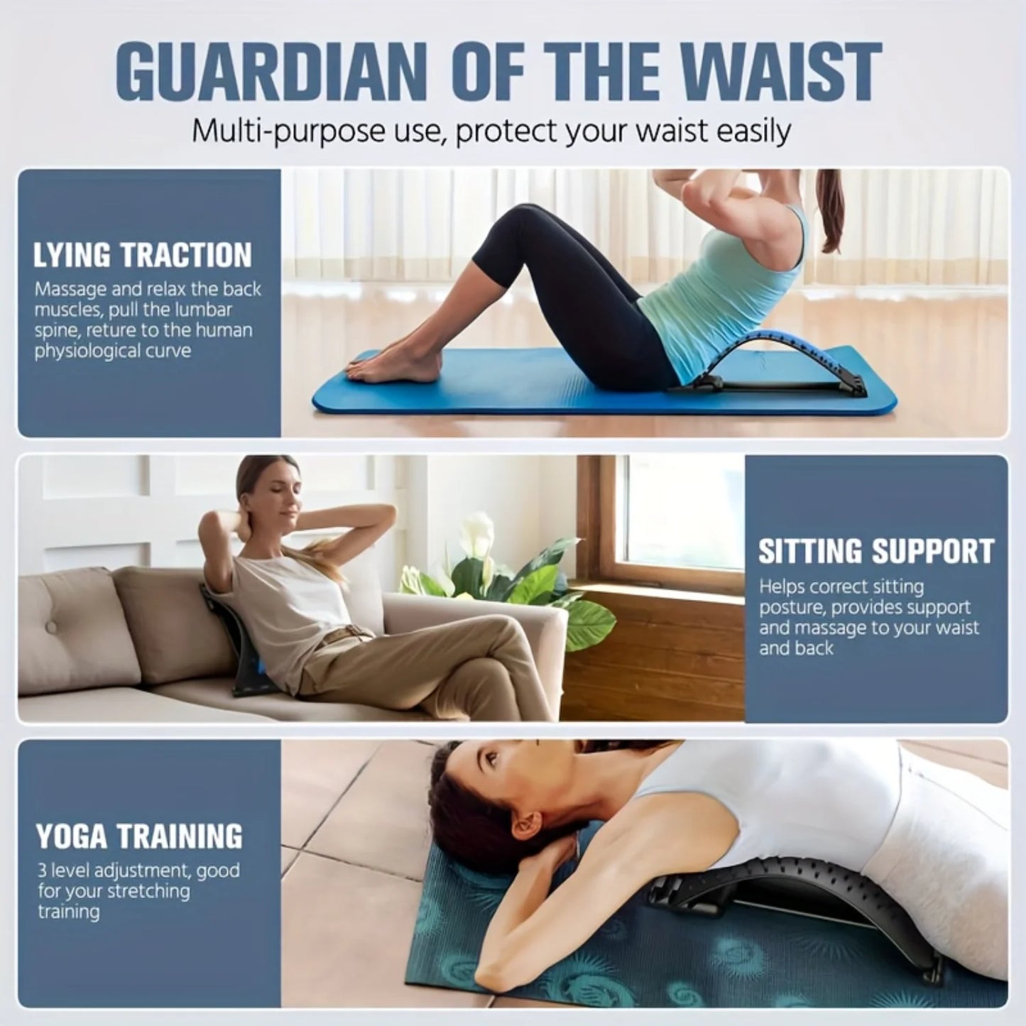 Back Stretcher Pain Relief, Multi-Level Back Cracker Lumbar Support Spine Board With 3 Adjustable Settings & Massager